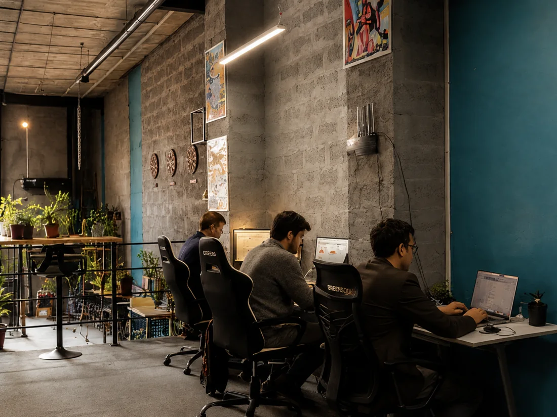 LendSpace workstations in the evening