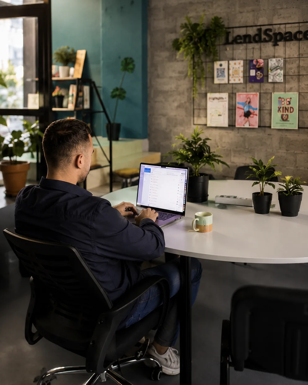 A resident working at the LendSpace coworking in Batumi